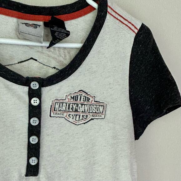 Harley Davidson ringer button biker short sleeve graphic t Shirt top size Small - Picture 3 of 13